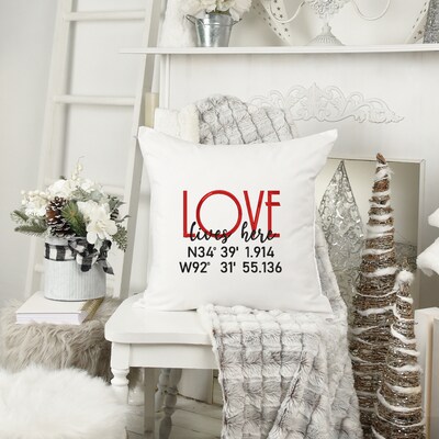 Love Lives Here GPS Coordinates Pillow Cover - image3
